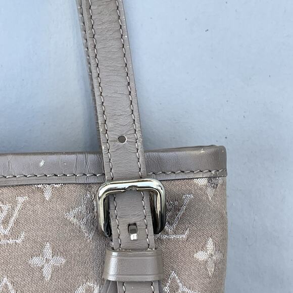 Louis Vuitton Bucket Bag Satchel Gray Satin Mini Handbag Silver Hardware Rare - Picture 6 of 13
